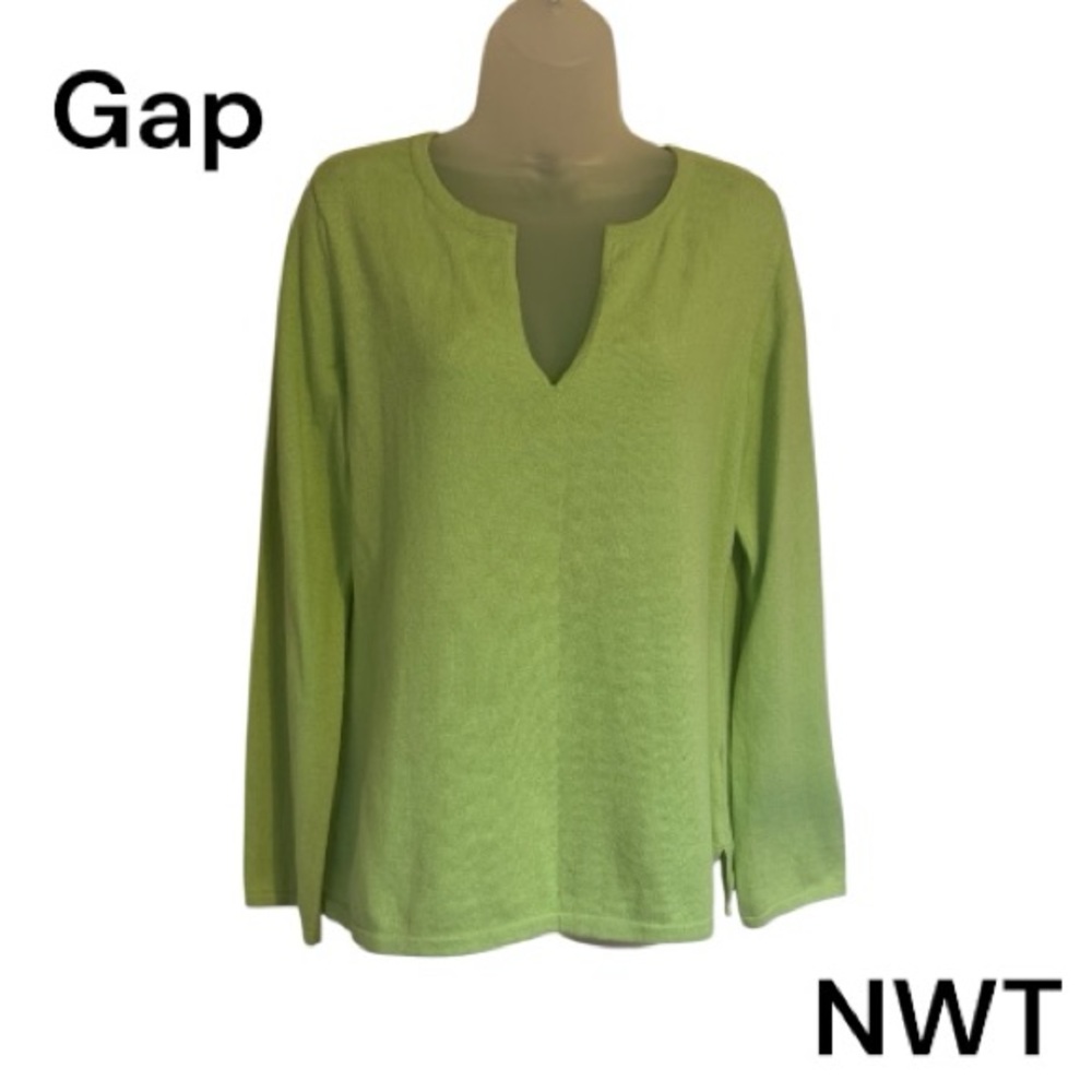 NWT GORGEOUS GAP Women's V-Neck Lime Sweater LARGE #I